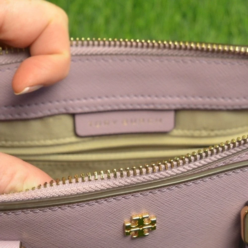 Tory Burch Emerson Mini Zip Tote Saffiano Leather Pink Lavender Crossbody Bag